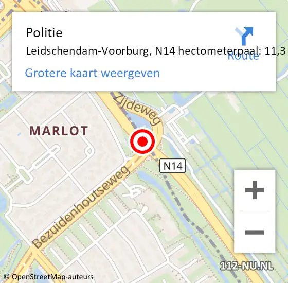 Locatie op kaart van de 112 melding: Politie Leidschendam-Voorburg, N14 hectometerpaal: 11,3 op 8 februari 2023 08:08