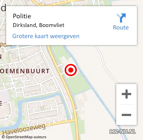 Locatie op kaart van de 112 melding: Politie Dirksland, Boomvliet op 8 februari 2023 08:27