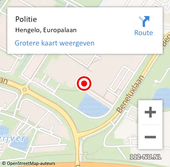 Locatie op kaart van de 112 melding: Politie Hengelo, Europalaan op 8 februari 2023 09:14