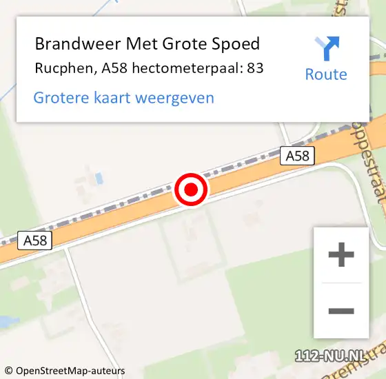 Locatie op kaart van de 112 melding: Brandweer Met Grote Spoed Naar Rucphen, A58 hectometerpaal: 83 op 8 februari 2023 09:26