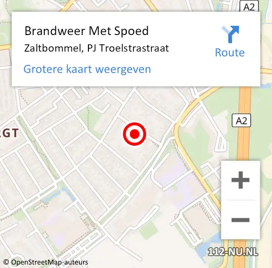 Locatie op kaart van de 112 melding: Brandweer Met Spoed Naar Zaltbommel, PJ Troelstrastraat op 8 februari 2023 09:42