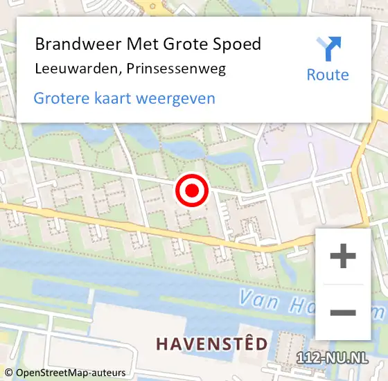 Locatie op kaart van de 112 melding: Brandweer Met Grote Spoed Naar Leeuwarden, Prinsessenweg op 8 februari 2023 09:50