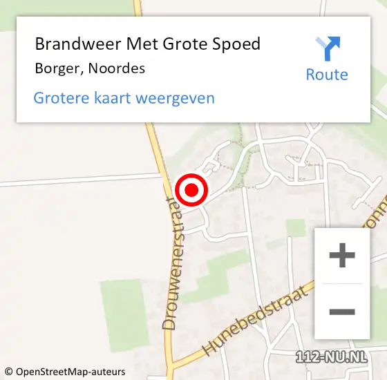 Locatie op kaart van de 112 melding: Brandweer Met Grote Spoed Naar Borger, Noordes op 8 februari 2023 09:56