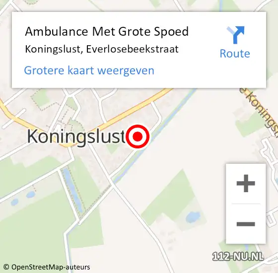 Locatie op kaart van de 112 melding: Ambulance Met Grote Spoed Naar Koningslust, Everlosebeekstraat op 14 augustus 2014 20:09