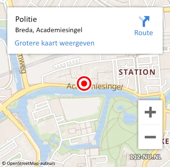 Locatie op kaart van de 112 melding: Politie Breda, Academiesingel op 8 februari 2023 10:10