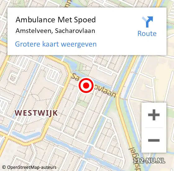 Locatie op kaart van de 112 melding: Ambulance Met Spoed Naar Amstelveen, Sacharovlaan op 8 februari 2023 10:12