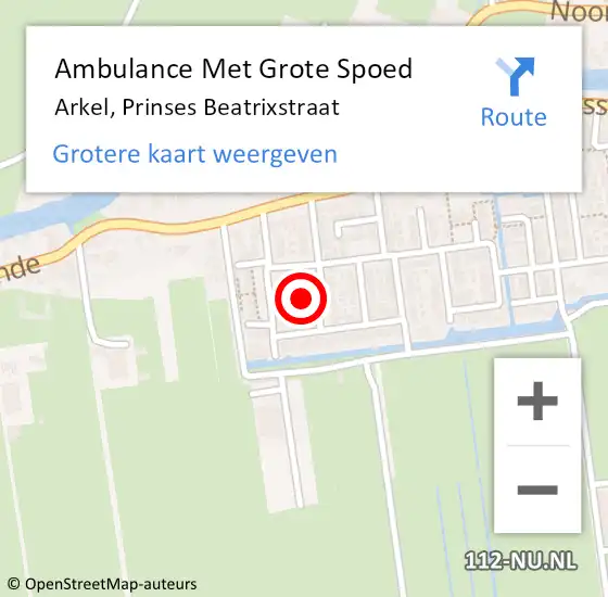 Locatie op kaart van de 112 melding: Ambulance Met Grote Spoed Naar Arkel, Prinses Beatrixstraat op 8 februari 2023 10:33