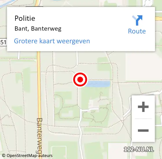 Locatie op kaart van de 112 melding: Politie Bant, Banterweg op 8 februari 2023 11:04