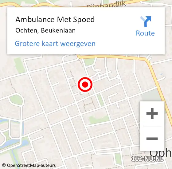 Locatie op kaart van de 112 melding: Ambulance Met Spoed Naar Ochten, Beukenlaan op 8 februari 2023 11:27