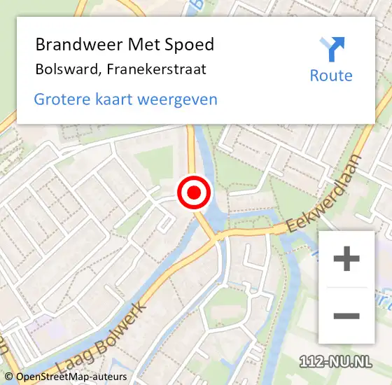 Locatie op kaart van de 112 melding: Brandweer Met Spoed Naar Bolsward, Franekerstraat op 8 februari 2023 11:50