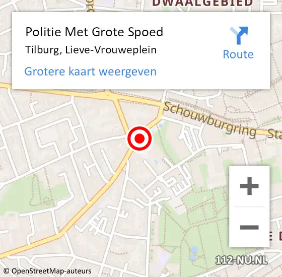 Locatie op kaart van de 112 melding: Politie Met Grote Spoed Naar Tilburg, Lieve-Vrouweplein op 8 februari 2023 12:10