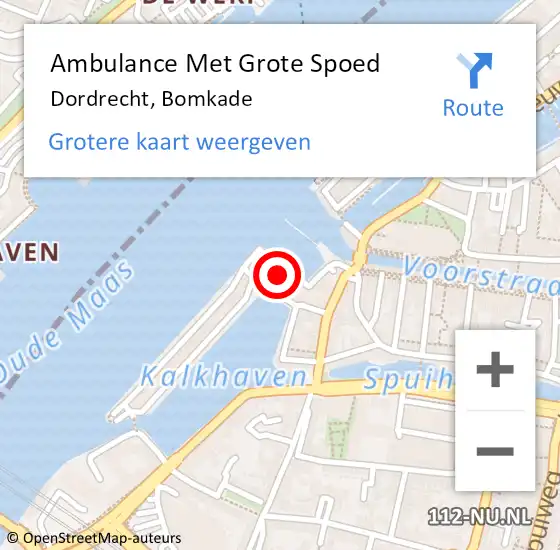 Locatie op kaart van de 112 melding: Ambulance Met Grote Spoed Naar Dordrecht, Bomkade op 8 februari 2023 13:20