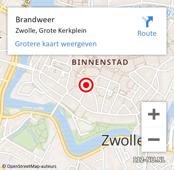 Locatie op kaart van de 112 melding: Brandweer Zwolle, Grote Kerkplein op 8 februari 2023 13:27