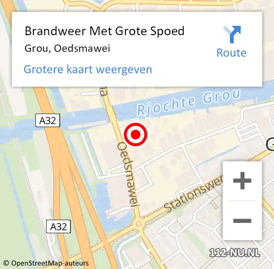 Locatie op kaart van de 112 melding: Brandweer Met Grote Spoed Naar Grou, Oedsmawei op 8 februari 2023 13:35