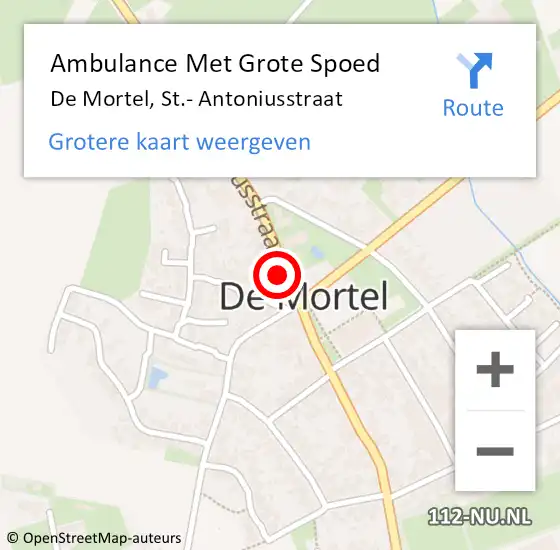 Locatie op kaart van de 112 melding: Ambulance Met Grote Spoed Naar De Mortel, St.- Antoniusstraat op 14 augustus 2014 20:38