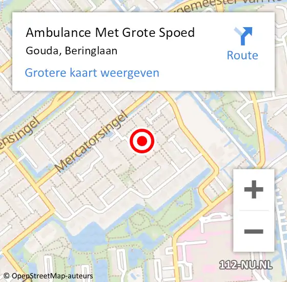 Locatie op kaart van de 112 melding: Ambulance Met Grote Spoed Naar Gouda, Beringlaan op 8 februari 2023 13:40