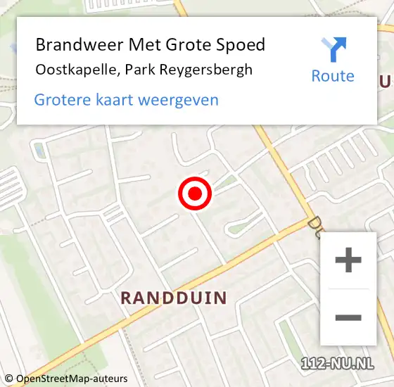 Locatie op kaart van de 112 melding: Brandweer Met Grote Spoed Naar Oostkapelle, Park Reygersbergh op 8 februari 2023 13:50