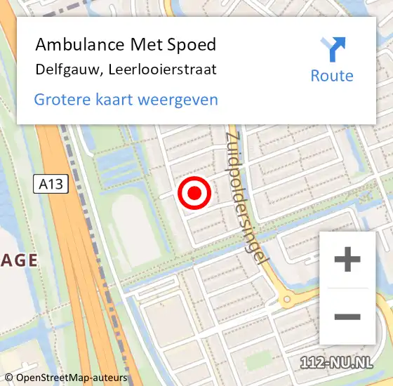 Locatie op kaart van de 112 melding: Ambulance Met Spoed Naar Delfgauw, Leerlooierstraat op 8 februari 2023 14:05