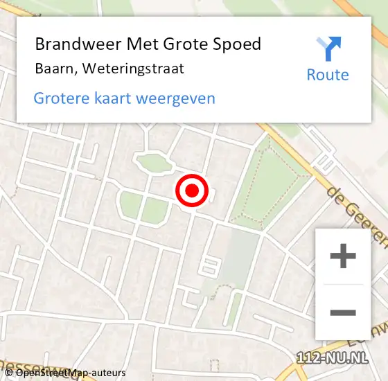 Locatie op kaart van de 112 melding: Brandweer Met Grote Spoed Naar Baarn, Weteringstraat op 8 februari 2023 14:15