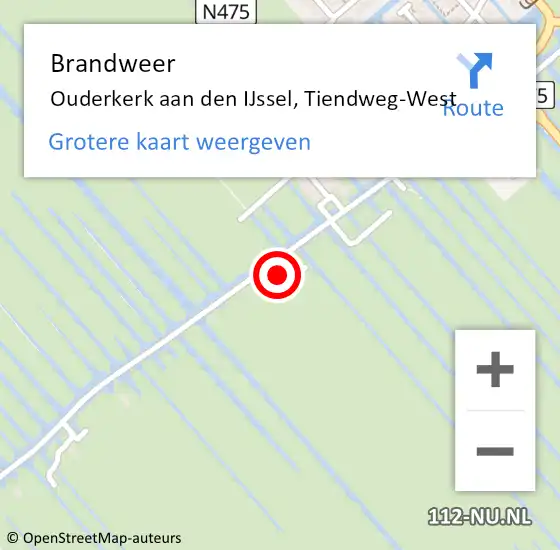 Locatie op kaart van de 112 melding: Brandweer Ouderkerk aan den IJssel, Tiendweg-West op 8 februari 2023 14:17