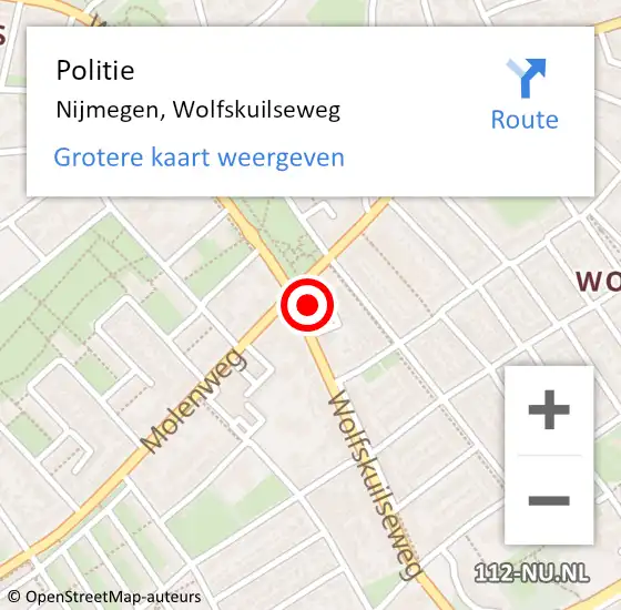 Locatie op kaart van de 112 melding: Politie Nijmegen, Wolfskuilseweg op 8 februari 2023 14:30
