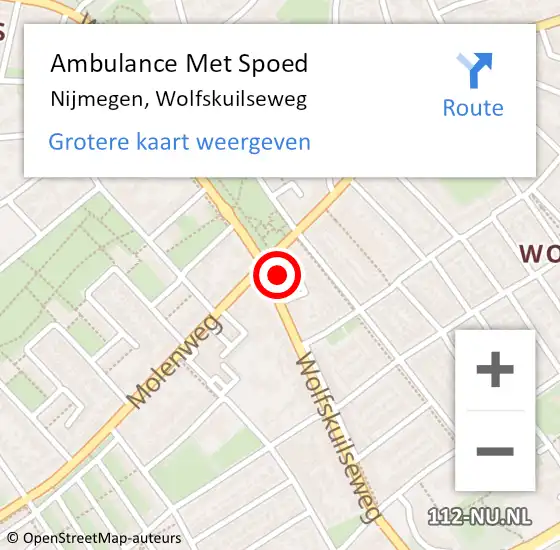 Locatie op kaart van de 112 melding: Ambulance Met Spoed Naar Nijmegen, Wolfskuilseweg op 8 februari 2023 14:43