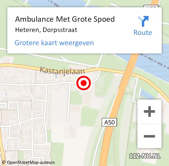 Locatie op kaart van de 112 melding: Ambulance Met Grote Spoed Naar Heteren, Dorpsstraat op 8 februari 2023 14:59