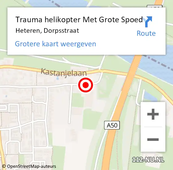 Locatie op kaart van de 112 melding: Trauma helikopter Met Grote Spoed Naar Heteren, Dorpsstraat op 8 februari 2023 14:59