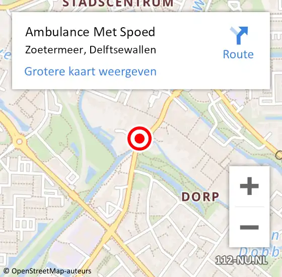 Locatie op kaart van de 112 melding: Ambulance Met Spoed Naar Zoetermeer, Delftsewallen op 8 februari 2023 15:08