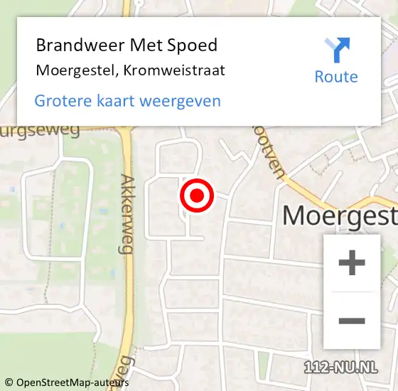 Locatie op kaart van de 112 melding: Brandweer Met Spoed Naar Moergestel, Kromweistraat op 8 februari 2023 15:13