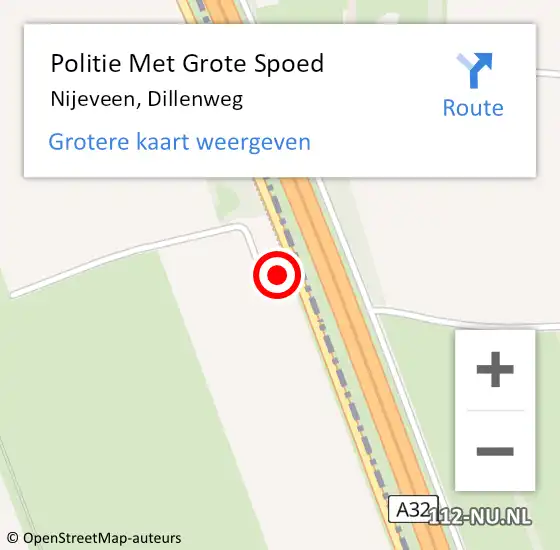 Locatie op kaart van de 112 melding: Politie Met Grote Spoed Naar Nijeveen, Dillenweg op 8 februari 2023 15:13