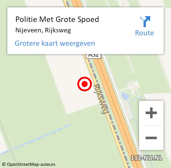 Locatie op kaart van de 112 melding: Politie Met Grote Spoed Naar Nijeveen, Rijksweg op 8 februari 2023 15:18