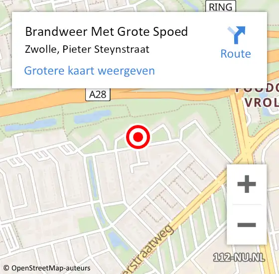 Locatie op kaart van de 112 melding: Brandweer Met Grote Spoed Naar Zwolle, Pieter Steynstraat op 8 februari 2023 15:19