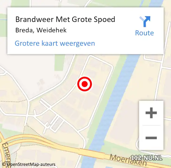 Locatie op kaart van de 112 melding: Brandweer Met Grote Spoed Naar Breda, Weidehek op 8 februari 2023 15:22