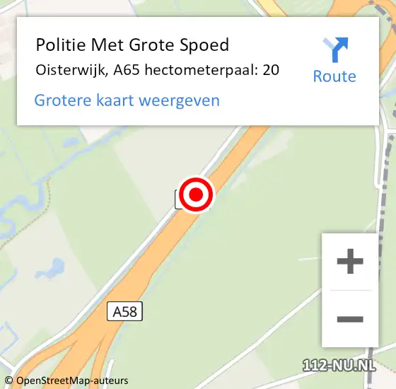 Locatie op kaart van de 112 melding: Politie Met Grote Spoed Naar Oisterwijk, A65 hectometerpaal: 20 op 8 februari 2023 15:39