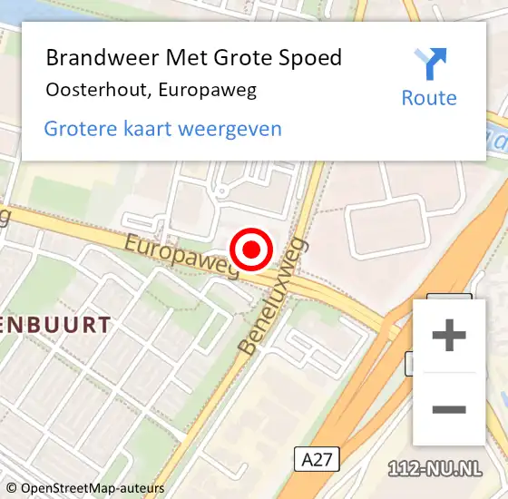 Locatie op kaart van de 112 melding: Brandweer Met Grote Spoed Naar Oosterhout, Europaweg op 8 februari 2023 15:49