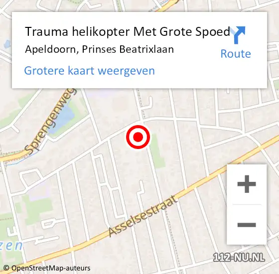 Locatie op kaart van de 112 melding: Trauma helikopter Met Grote Spoed Naar Apeldoorn, Prinses Beatrixlaan op 8 februari 2023 16:07