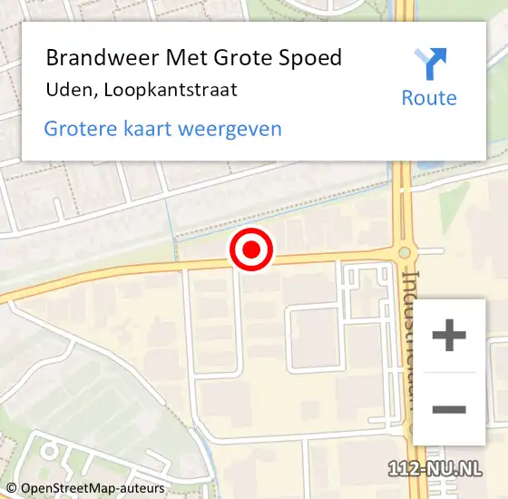 Locatie op kaart van de 112 melding: Brandweer Met Grote Spoed Naar Uden, Loopkantstraat op 8 februari 2023 16:14