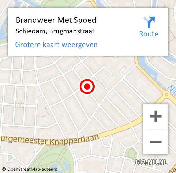 Locatie op kaart van de 112 melding: Brandweer Met Spoed Naar Schiedam, Brugmanstraat op 8 februari 2023 16:14
