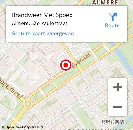 Locatie op kaart van de 112 melding: Brandweer Met Spoed Naar Almere, São Paulostraat op 8 februari 2023 16:36