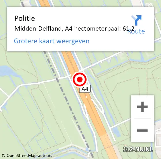 Locatie op kaart van de 112 melding: Politie Midden-Delfland, A4 hectometerpaal: 61,2 op 8 februari 2023 16:40