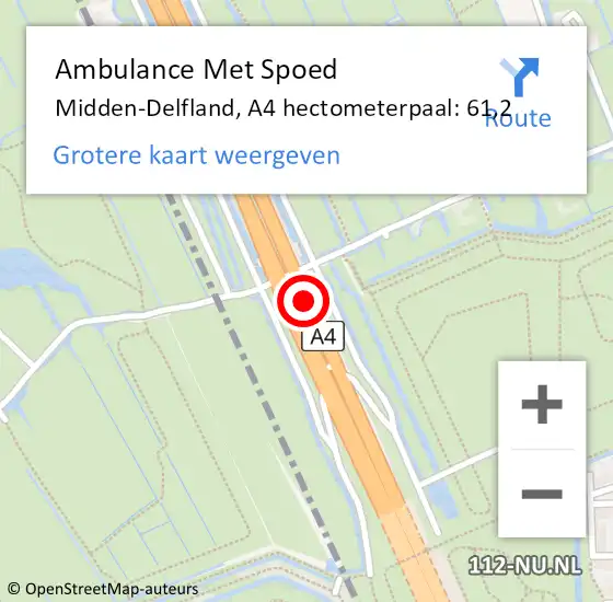 Locatie op kaart van de 112 melding: Ambulance Met Spoed Naar Midden-Delfland, A4 hectometerpaal: 61,2 op 8 februari 2023 16:43