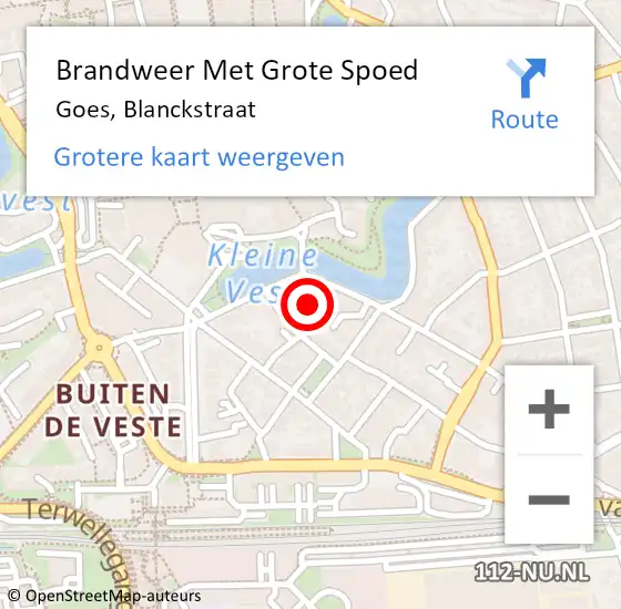 Locatie op kaart van de 112 melding: Brandweer Met Grote Spoed Naar Goes, Blanckstraat op 8 februari 2023 16:44