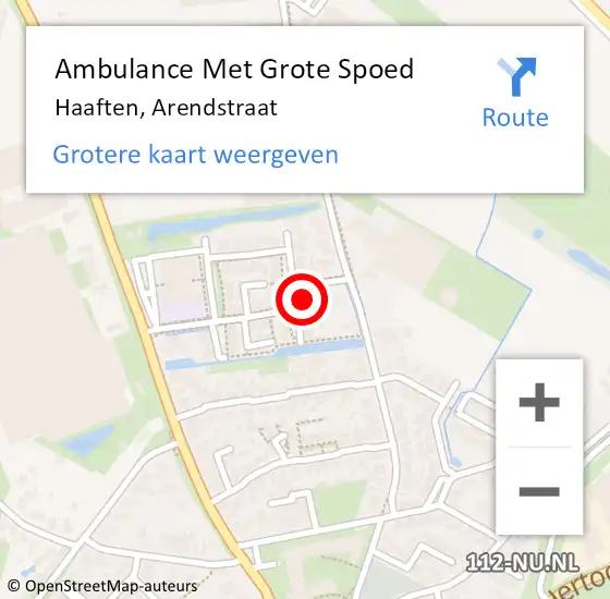 Locatie op kaart van de 112 melding: Ambulance Met Grote Spoed Naar Haaften, Arendstraat op 8 februari 2023 16:49