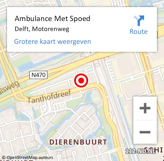 Locatie op kaart van de 112 melding: Ambulance Met Spoed Naar Delft, Motorenweg op 8 februari 2023 16:55