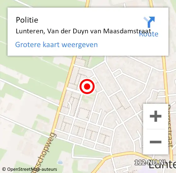 Locatie op kaart van de 112 melding: Politie Lunteren, Van der Duyn van Maasdamstraat op 8 februari 2023 16:56