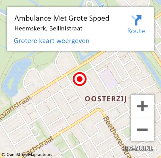 Locatie op kaart van de 112 melding: Ambulance Met Grote Spoed Naar Heemskerk, Bellinistraat op 8 februari 2023 17:18