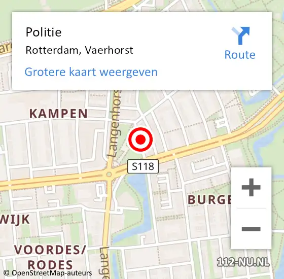 Locatie op kaart van de 112 melding: Politie Rotterdam, Vaerhorst op 8 februari 2023 17:30