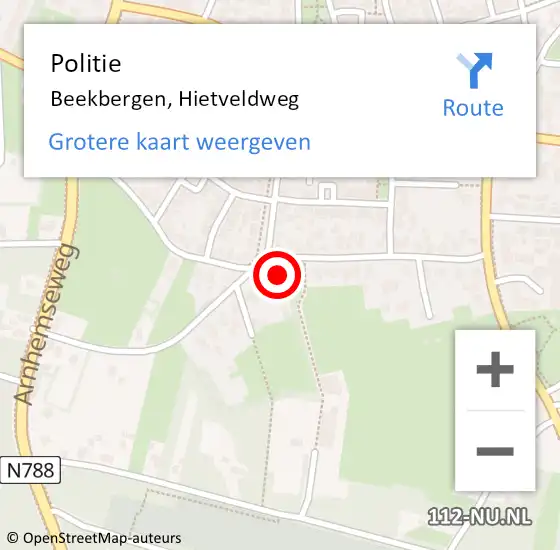 Locatie op kaart van de 112 melding: Politie Beekbergen, Hietveldweg op 8 februari 2023 17:47