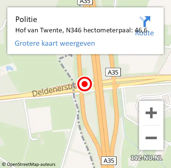 Locatie op kaart van de 112 melding: Politie Hof van Twente, N346 hectometerpaal: 46,6 op 8 februari 2023 17:48